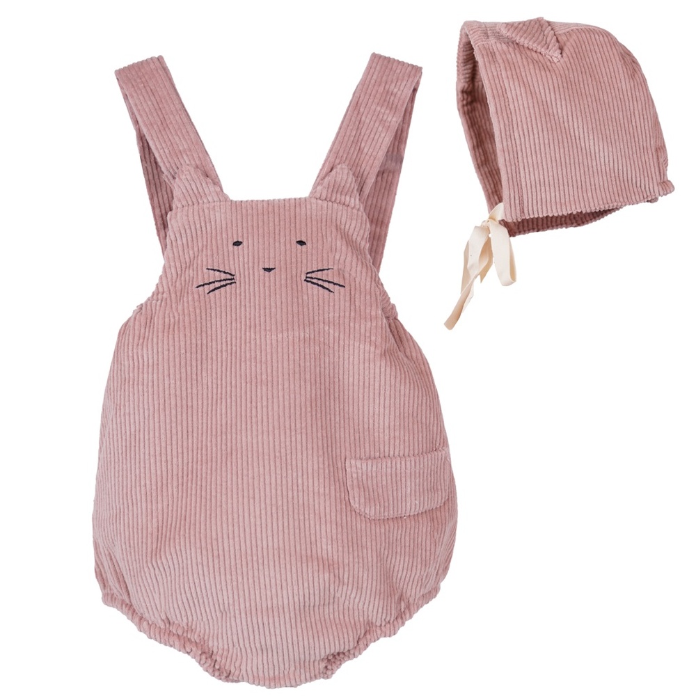 Newborn Baby Corduroy Overall Cat Romper Pink